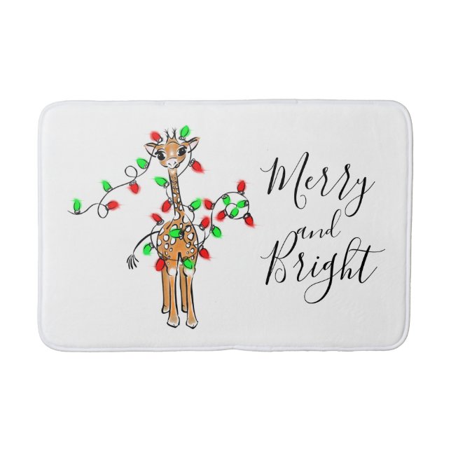 Alfombrilla De Baño Fiesta festiva Girafa, luces de trinquete rojas ve (Anverso)