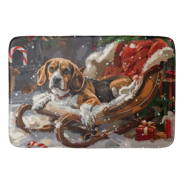 Alfombrilla De Baño Fiesta Navideña del Perro Beagle (Anverso)