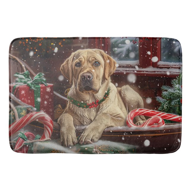 Alfombrilla De Baño Fiesta Navideña del Perro Labrador (Anverso)