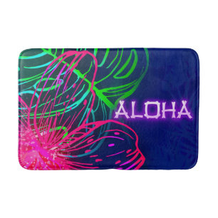 Alfombrilla De Baño Fiesta Tropical Luau Eléctrica Noche Neon Aloha