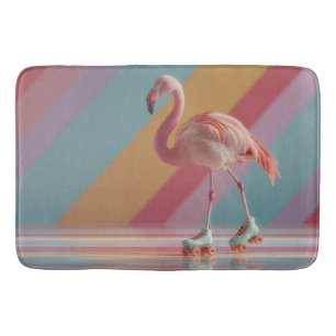 Alfombrilla De Baño Flamenco Rosa Caprichoso en Patines de Rodillos
