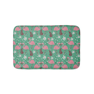 Alfombrilla De Baño Flamingo floral sin soldadura patrón rosa verde