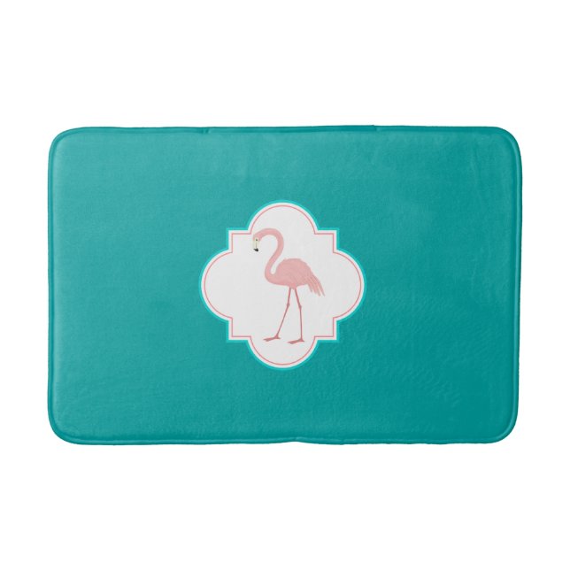 Alfombrilla De Baño Flamingo rosa en Verde azulado (Anverso)