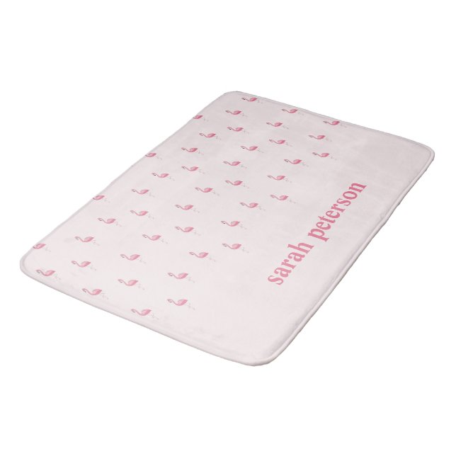 Alfombrilla De Baño Flamingo rosa lindo nombre personalizado rosa (Angular)