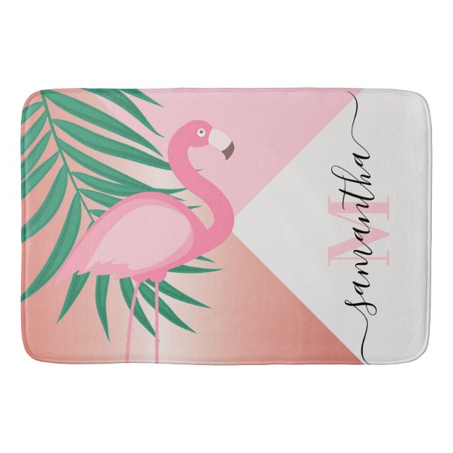 Alfombrilla De Baño Flamingo rosa tropical (Anverso)