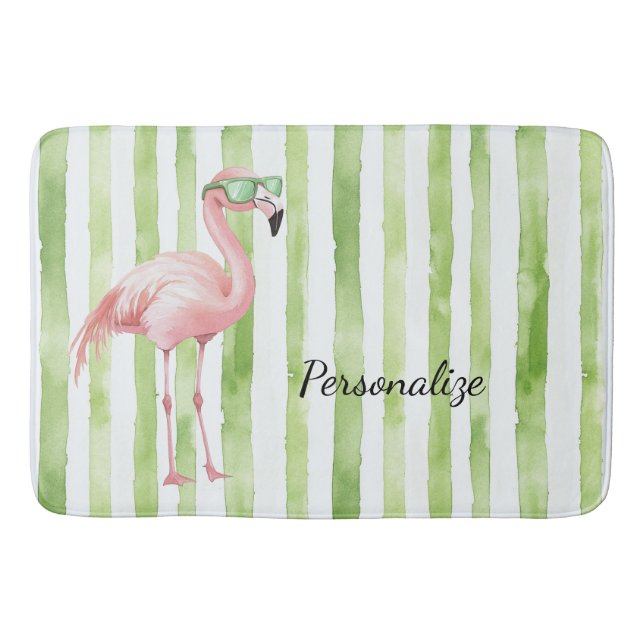 Alfombrilla De Baño Flamingo rosa verde (Anverso)