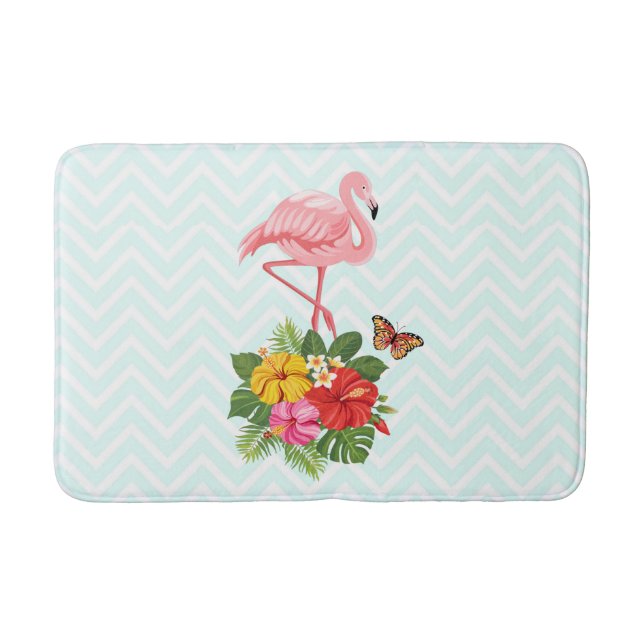 Alfombrilla De Baño Flamingo rosado y flamante tropical hibiscus (Anverso)