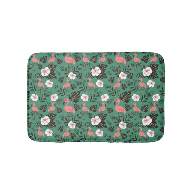 Alfombrilla De Baño Flamingo seamless pattern pink on green background (Anverso)