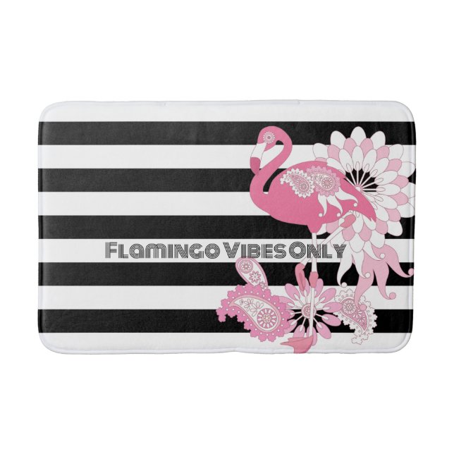 Alfombrilla De Baño Flamingo Vibes solo Flamingo franja blanca y negra (Anverso)