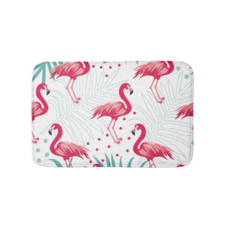 Alfombrilla De Baño Flamingo y hojas tropicales, patrón de verano.