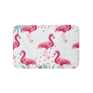 Alfombrilla De Baño Flamingo y hojas tropicales, patrón de verano.