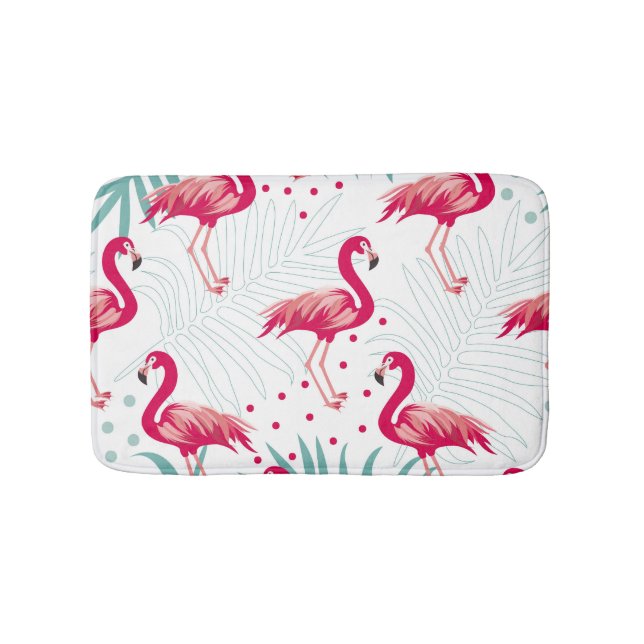 Alfombrilla De Baño Flamingo y hojas tropicales, patrón de verano. (Anverso)