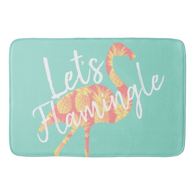 Alfombrilla De Baño Flamingo y piñas tropicales (Anverso)