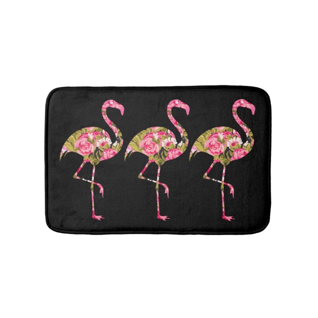 Alfombrilla De Baño Flamingos Florales Tropicales (Anverso)