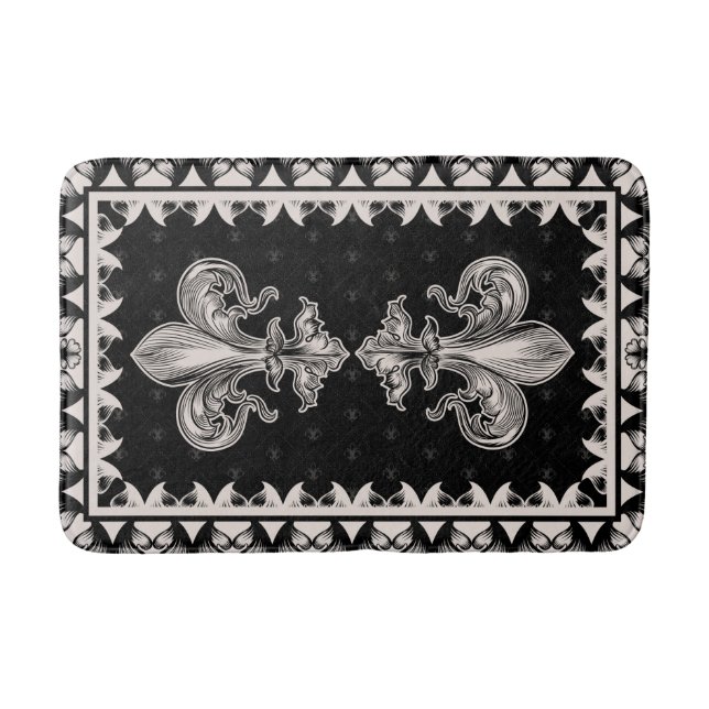 Alfombrilla De Baño Fleur-de-lis - Negro y Crema (Anverso)