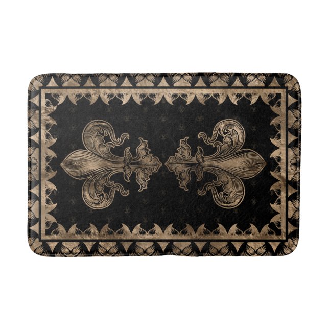 Alfombrilla De Baño Fleur-de-lis - Negro y Oro (Anverso)