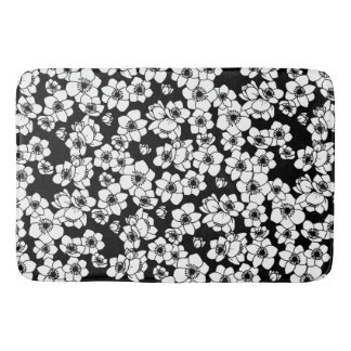 Alfombrilla De Baño Flor anémona en blanco y negro