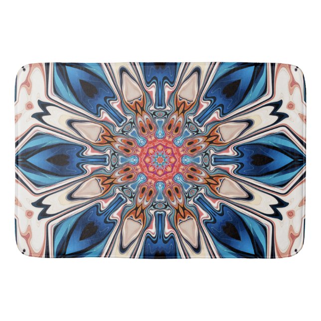 Alfombrilla De Baño Flor Azul Y Naranja Abstracto (Anverso)