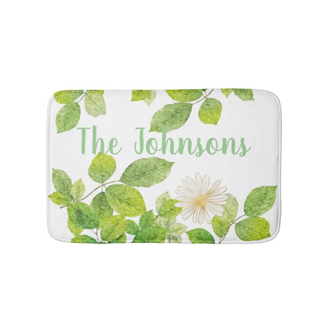Alfombrilla De Baño Flor blanca y jardín de hojas verdes (Anverso)