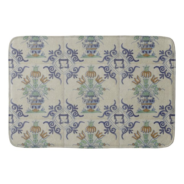 Alfombrilla De Baño Flor De Cerámica Delft Tile Antiguo (Anverso)