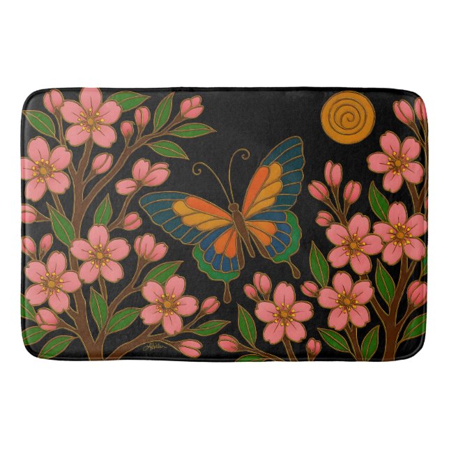 Alfombrilla De Baño Flor de Cerezo Luna Mariposa (Anverso)