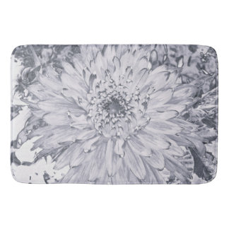 Alfombrilla De Baño Flor de dalia gris y blanca