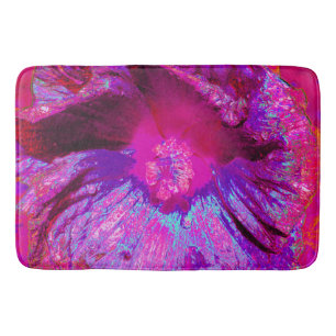 Alfombrilla De Baño Flor de Hibisco Púrpura y Magenta Psicodélico