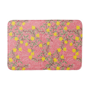 Alfombrilla De Baño Flor de jazmín amarilla en rosa coral