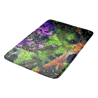 Alfombrilla De Baño Flor de lino y hojas envejecidas en mosaico esculp