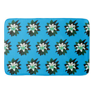 Alfombrilla De Baño Flor de lirio blanca con hojas verde oscuro
