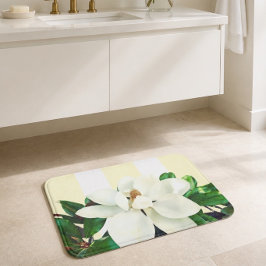 Alfombrilla De Baño Flor de Magnolia | Amarillo y Rayas Blancas