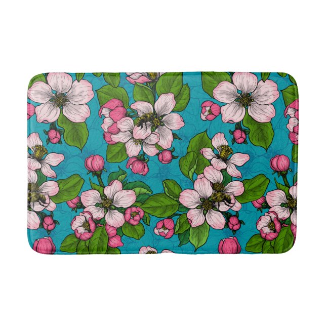 Alfombrilla De Baño Flor de manzana sobre turquesa (Anverso)