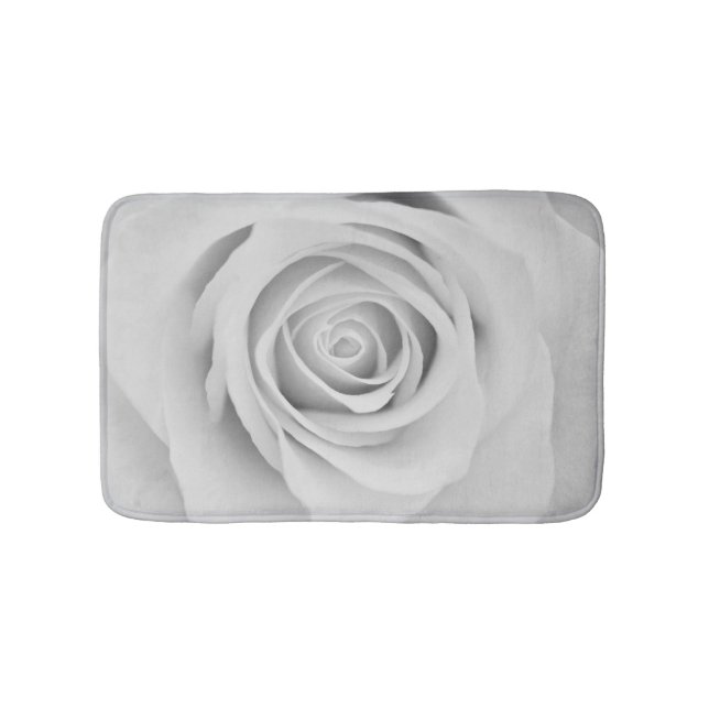 Alfombrilla De Baño Flor de rosa blanca y negra (Anverso)