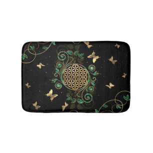 Alfombrilla De Baño Flor de vida - Bizcocho malaquita y mariposas