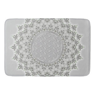 Alfombrilla De Baño Flor de vida - Fractal Mandala gris verde
