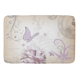 Alfombrilla De Baño Flor de vinagre de lavanda, mariposa, música, cerr