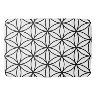 Alfombrilla De Baño Flor del modelo grande de la vida - negro en