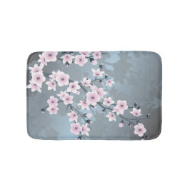 Alfombrilla De Baño Flor Dusky de cerezo azul grisáceo rosa