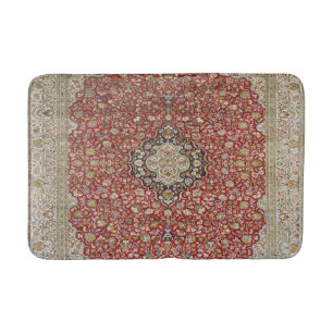 Alfombrilla De Baño Flor floral roja estampado turco persa elegante