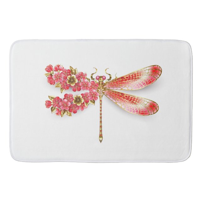 Alfombrilla De Baño Flor libélula con sakura de joyas (Anverso)
