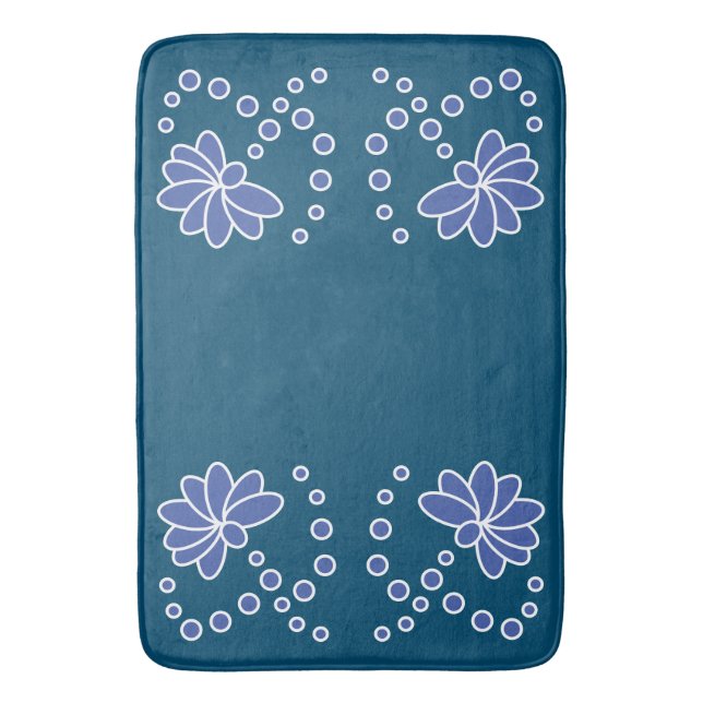 Alfombrilla De Baño Flor oceánica azul y media moderna (Frente vertical)