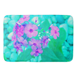 Alfombrilla De Baño Flor Phlox de jardín rosado en Aquamarine