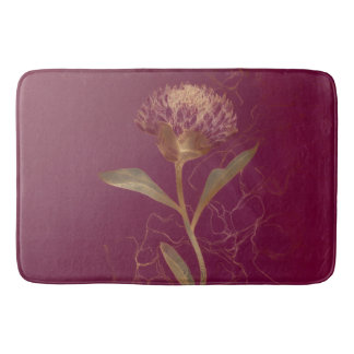 Alfombrilla De Baño Flor Protea Dorada Burgundy Línea Botánica