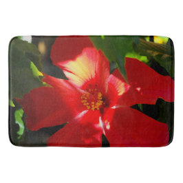 Alfombrilla De Baño Flor roja hibiscus en el sol
