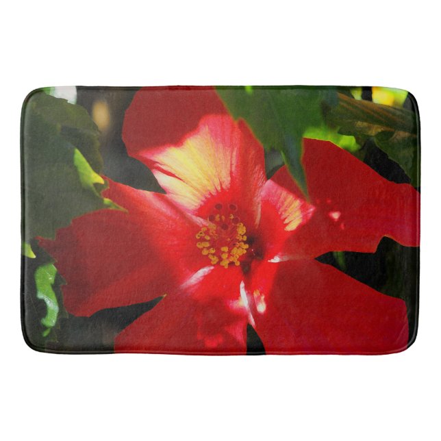 Alfombrilla De Baño Flor roja hibiscus en el sol (Anverso)