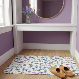 Alfombrilla De Baño Flor silvestre acuarela azul púrpura