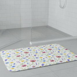 Alfombrilla De Baño Flor silvestre acuarela azul rojo