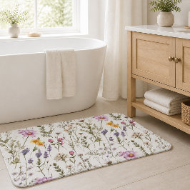 Alfombrilla De Baño Flor silvestre acuarela rosa púrpura