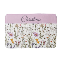 Alfombrilla De Baño Flor silvestre acuarela rosa púrpura 