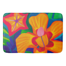 Alfombrilla De Baño Flor tropical grande naranja Bath Mat